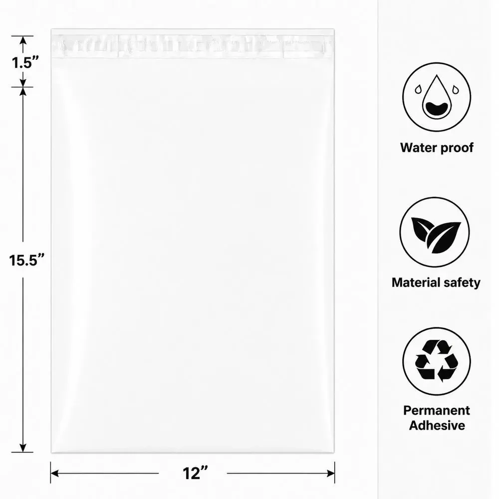 POLYMAILERS WHITE SHIPPING BAGS (10 PACK) 12